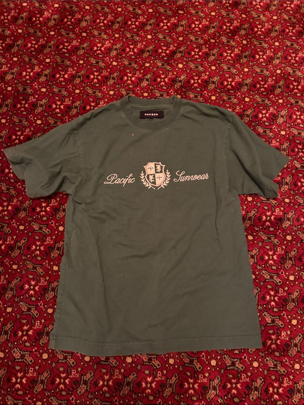 PacSun Men’s Forest Green Tee with Cream Embroidered Pacific Sunwear Crest